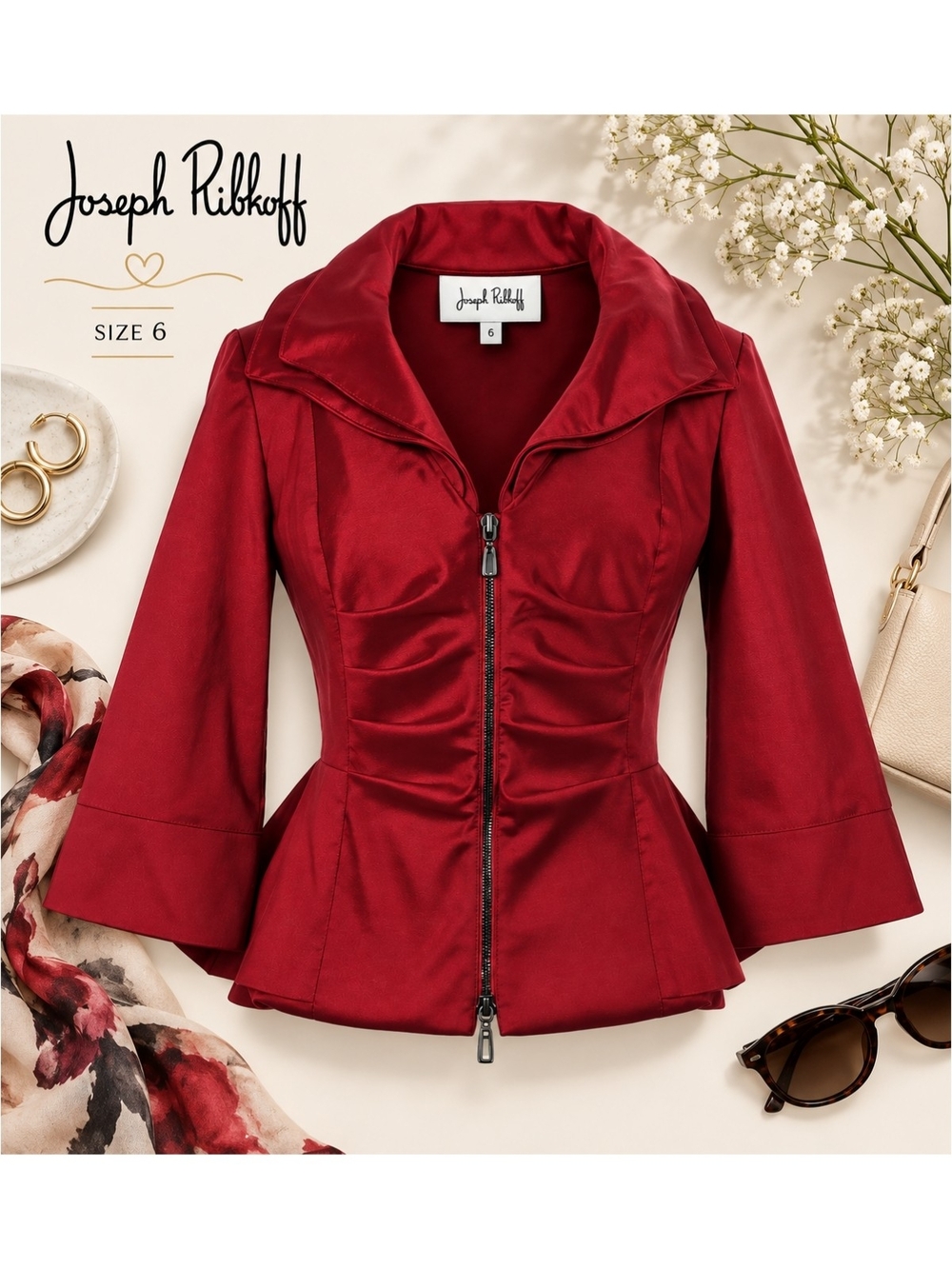 ❤️EUC Joseph Ribkoff Gorgeous Burgundy Peplum Jacket, Size 6